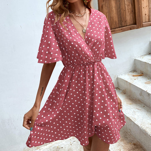 Summer short sleeve printed polka dot dress
