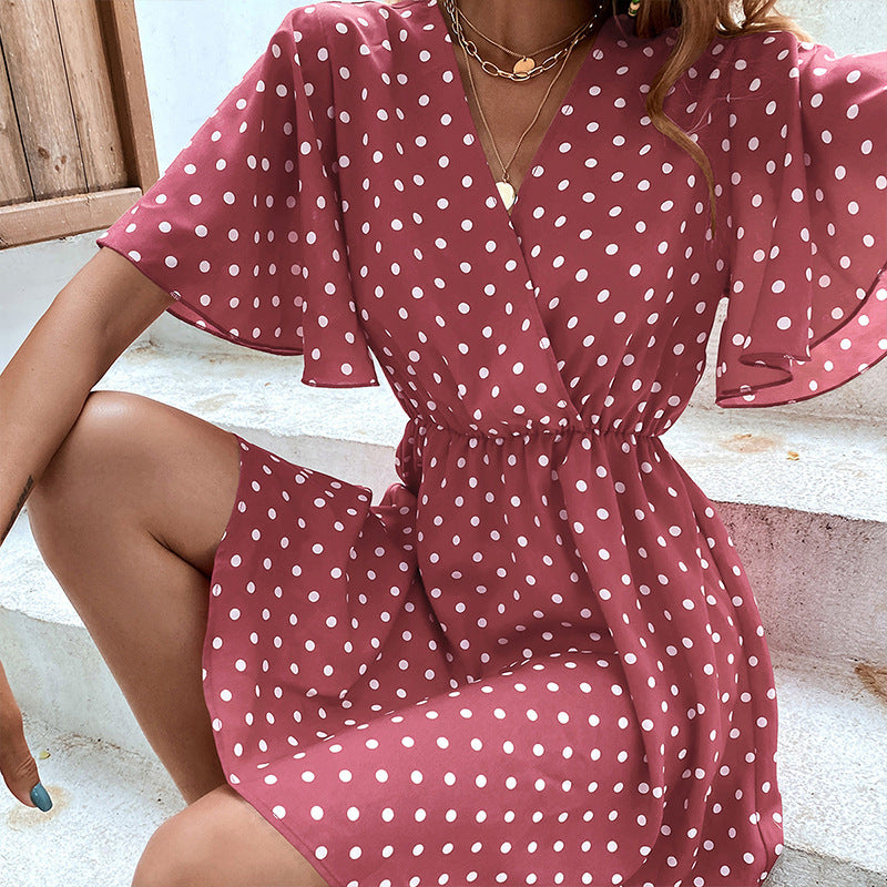Summer short sleeve printed polka dot dress
